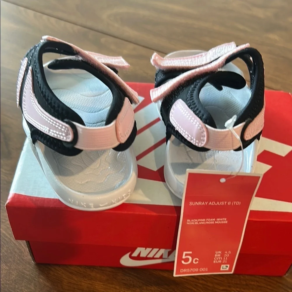 Nike Black and Pink Sporty Sandals with Velcro Straps